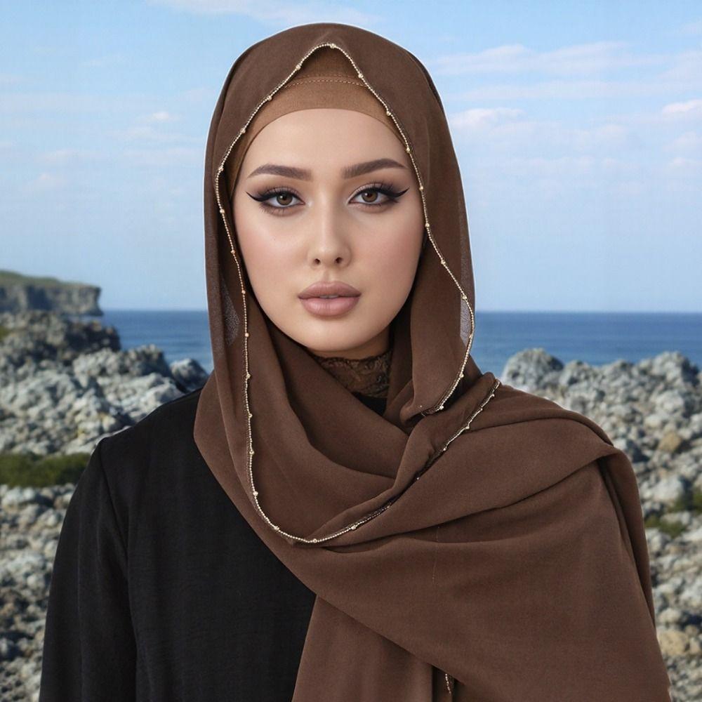 Long Hijab Scarf Solid Color Islamic Turban Elegant Tudung  Women
