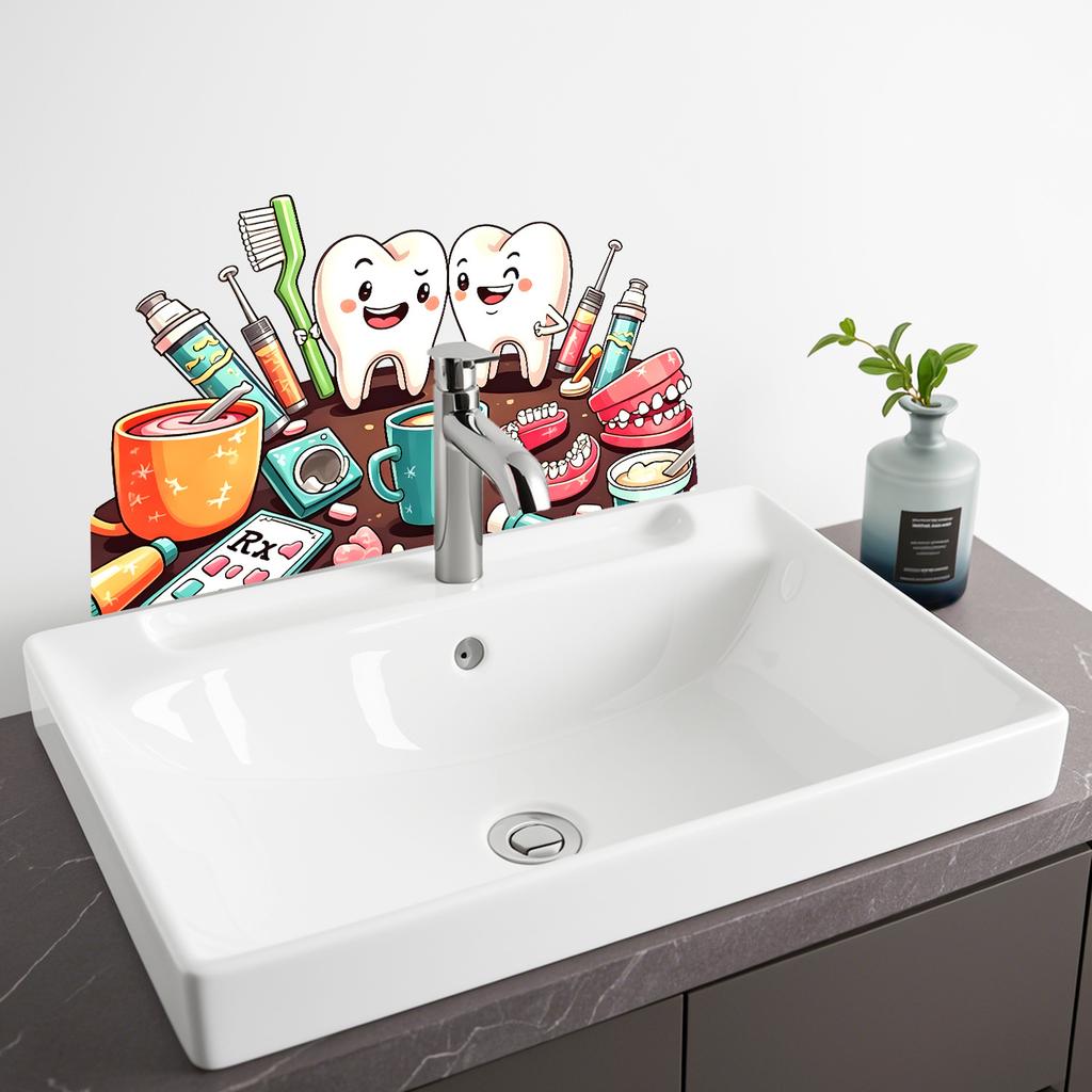 Cute Tooth Smile Dental Tool Wall Sticker Self Adhesive Removable Kids Dentist Clinic Room Decor