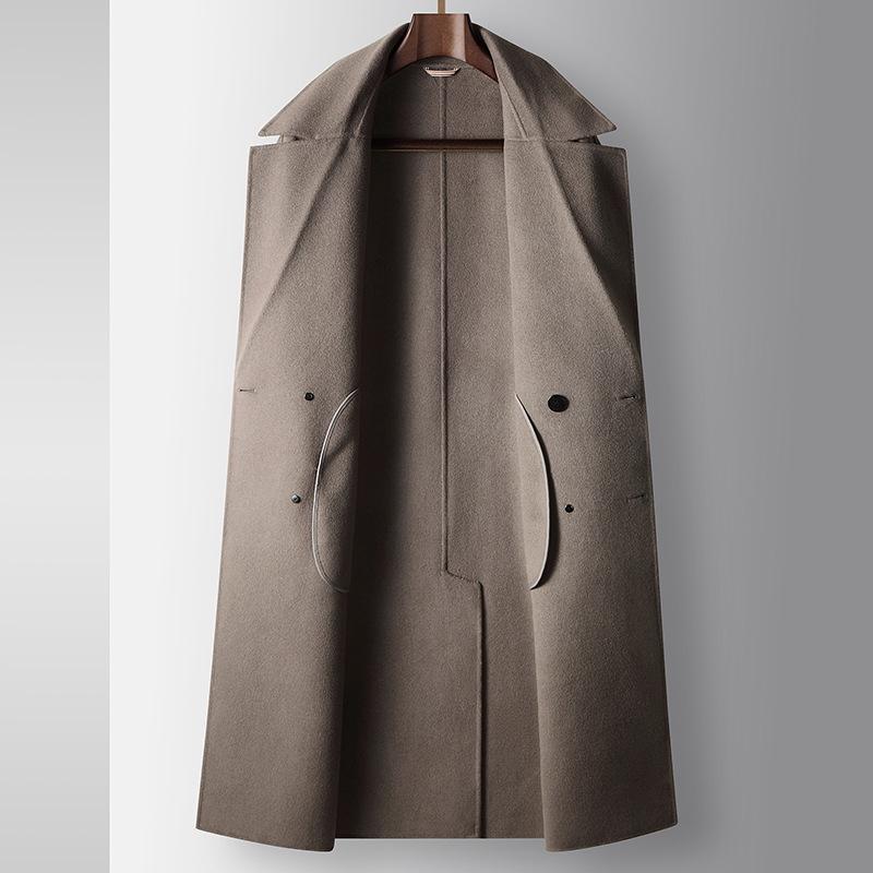 Herbst und Winter Knie Zweireihiger Woll-Trenchcoat Jugendlich Lässig Lang Beidseitig Warme Jacke