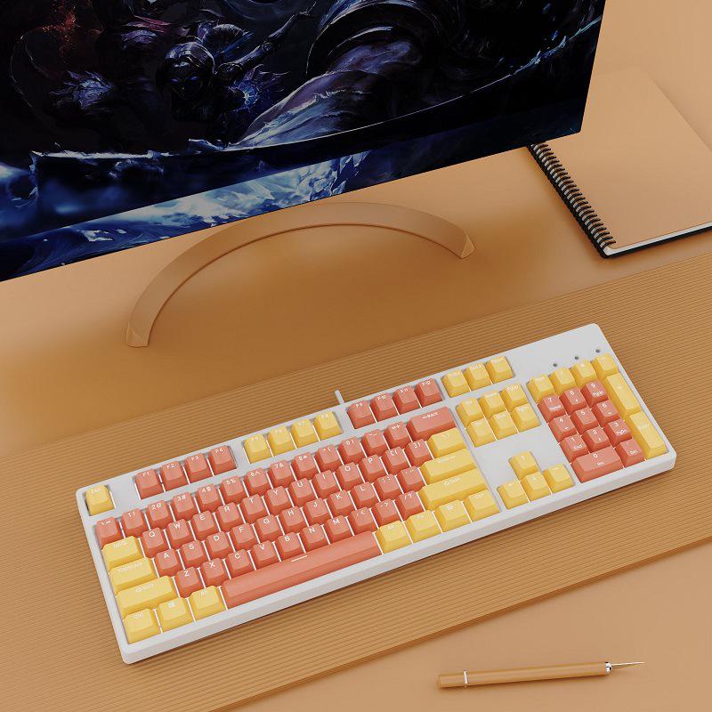 Hot-Swappable 104-Key Mechanical Gaming Keyboard for Girls, Wired, Blue/Black/Brown/Red Switches, Dual-Color Design