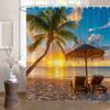 Tropical Sunset Beach Bath Curtain - Palm Tree & Lounge Chairs; Waterproof Home Decor Adds Vacation Vibes to Your Bathroom