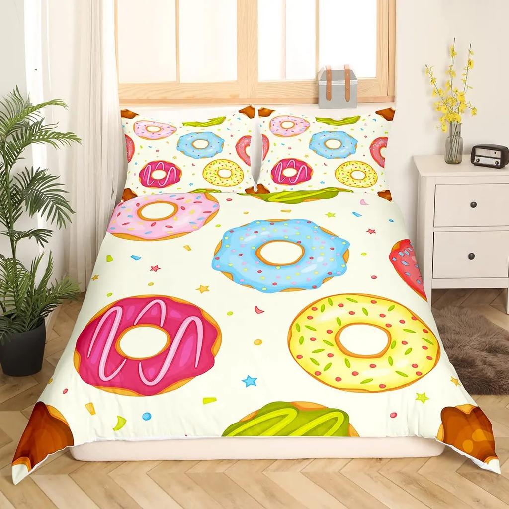 3D Chocolate Dessert Duvet Cover Set Bed Cover Food Candy Donut Cake Comforter Quilt Cover With Pillowcase For Kids Children Bed