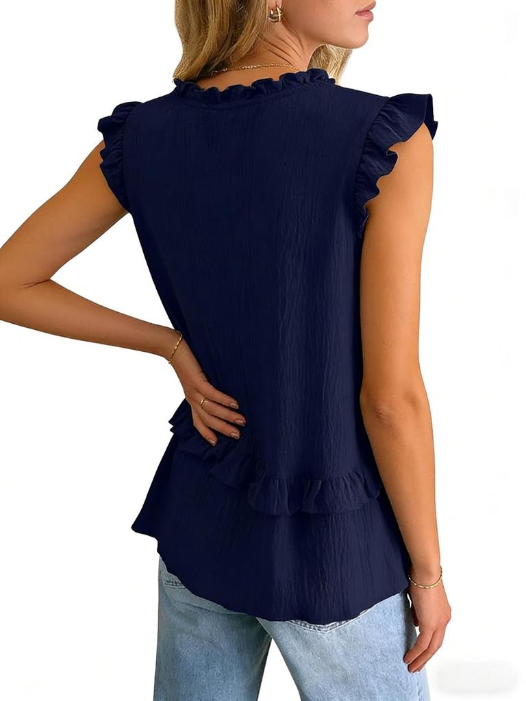 2026 Summer Women's Solid Color Ruffled V-Neck Vest Top