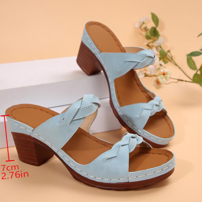 Daily Round Toe Back Strap Splippers Women 2025 Summer Square High Heels Shoes Women Elegant Mixed Colors Comfortable Slides