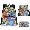 Stitch Kids School Backpack Set Elementary Students Oxford Fabric Ergonomic Design Printed Cartoon 3-Piece Bundle