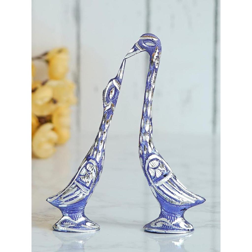 7 Inch Blue Kissing Swan Couple Handcrafted Decorative Figurine