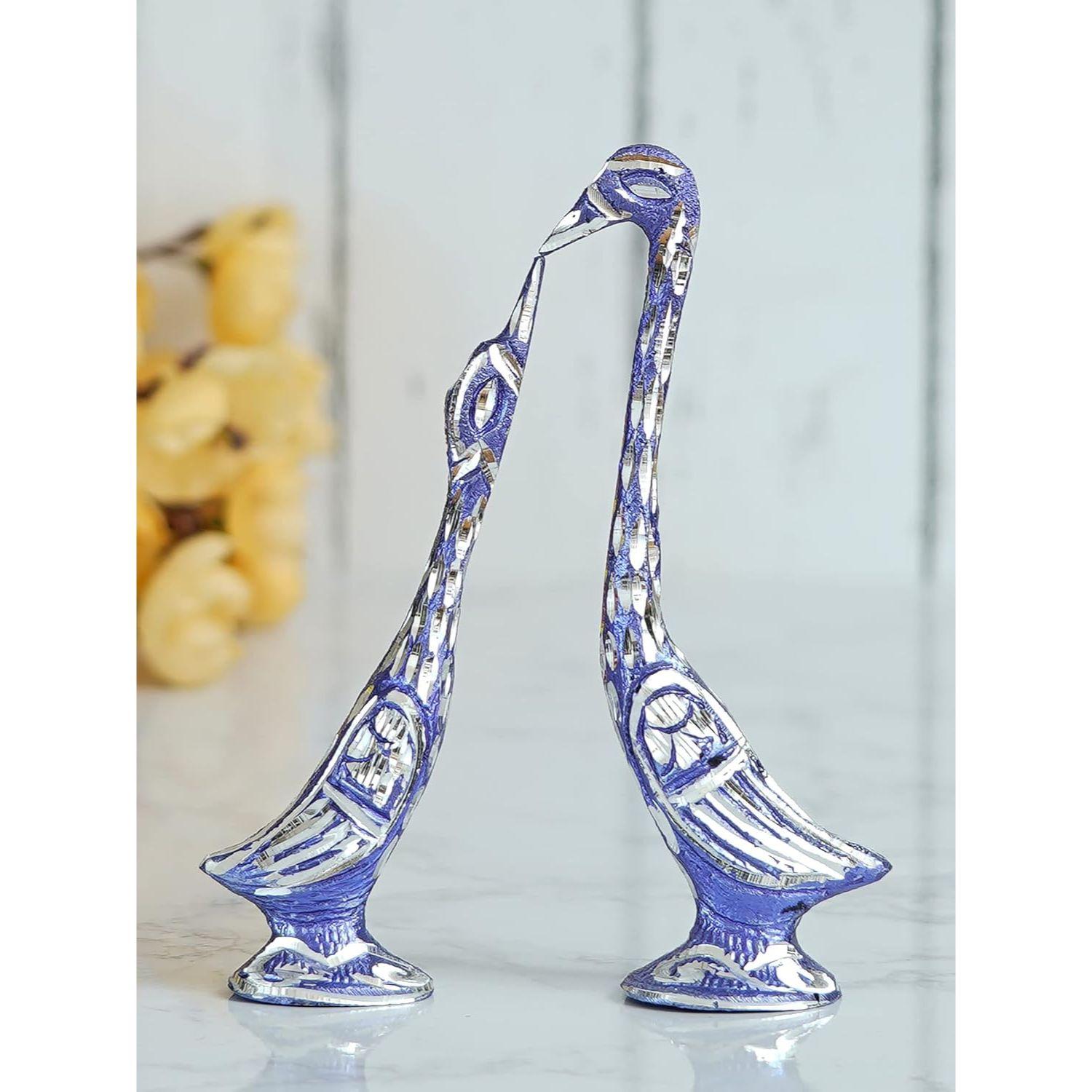 

7 Inch Blue Kissing Swan Couple Handcrafted Decorative Figurine