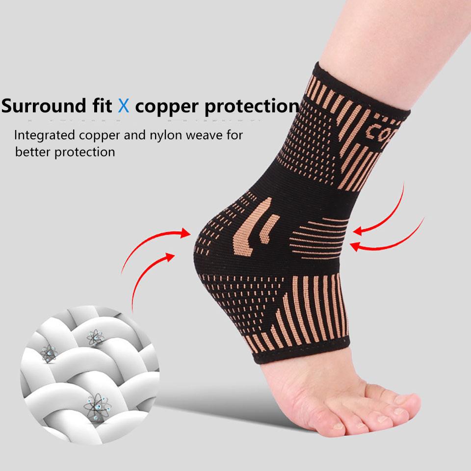 1Pcs Copper Ankle Brace Infused Compression Sleeve Support Ankle Achilles Tendon Pain Relief Plantar Fasciitis Sprained Unisex