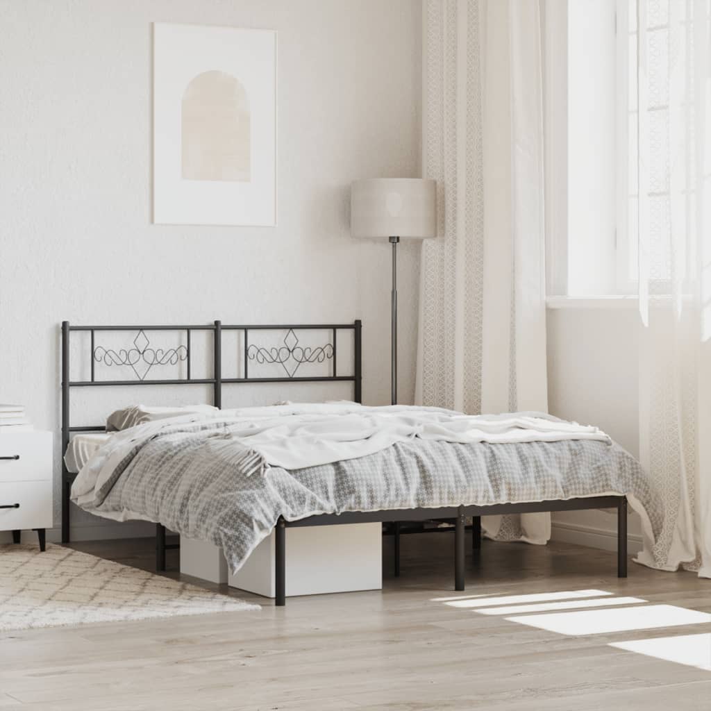 Metal Bed Frame with Headboard Black 120 x 190 cm