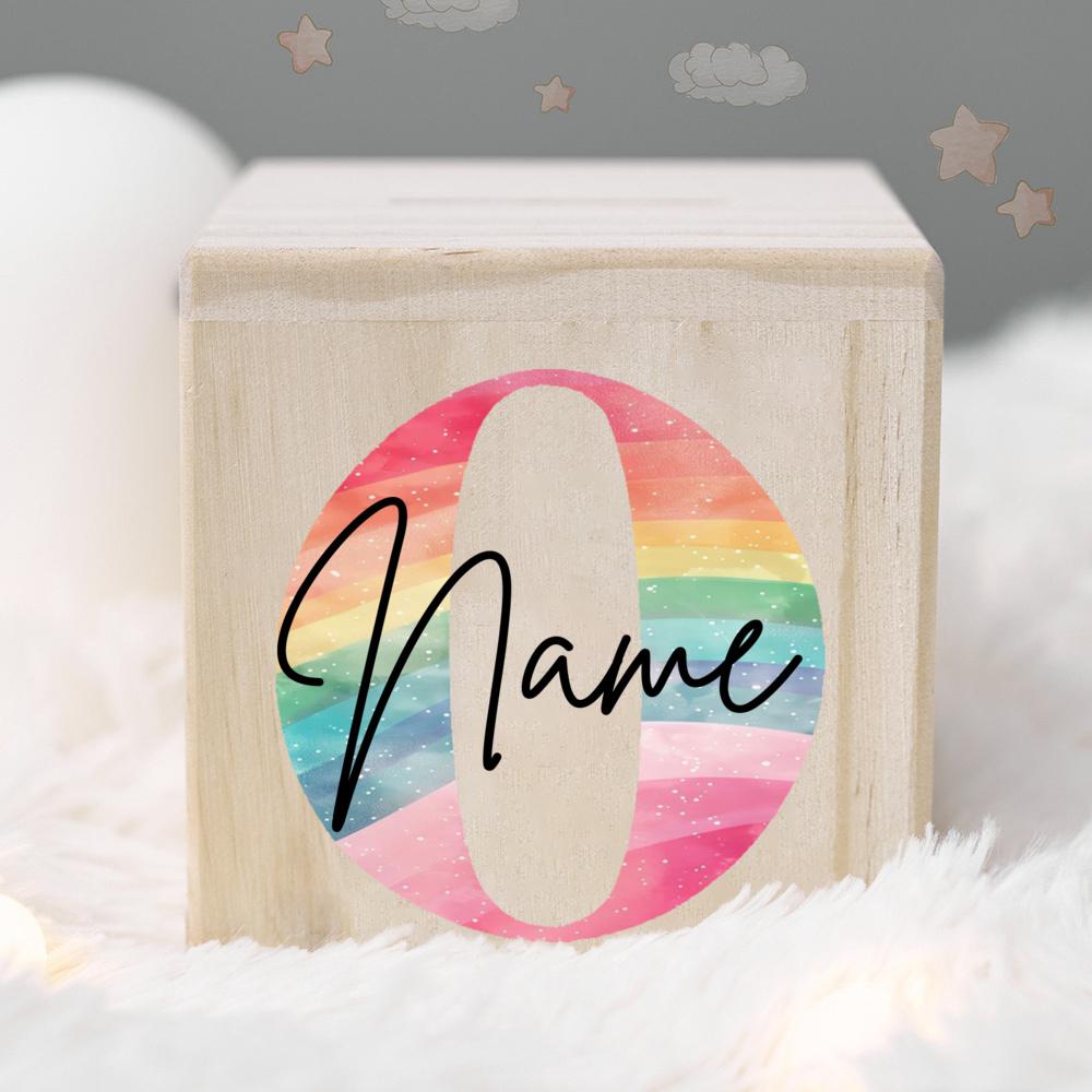 Personalized Money Box Kids Money Boxes Rainbow Letter with Name Coin Collection Box Wooded Coin Bank Child Birthday Shower Gift