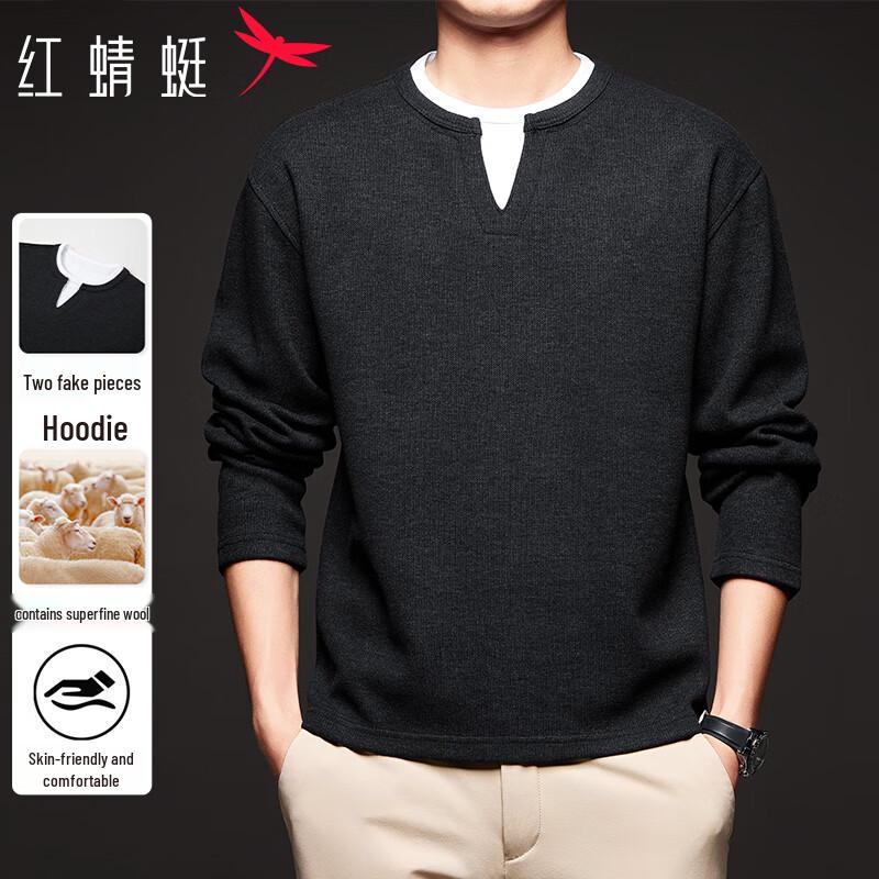 

RED DRAGONFLY Men s Faux Two-Piece Round Neck Wool Blend Sweatshirt 4XL