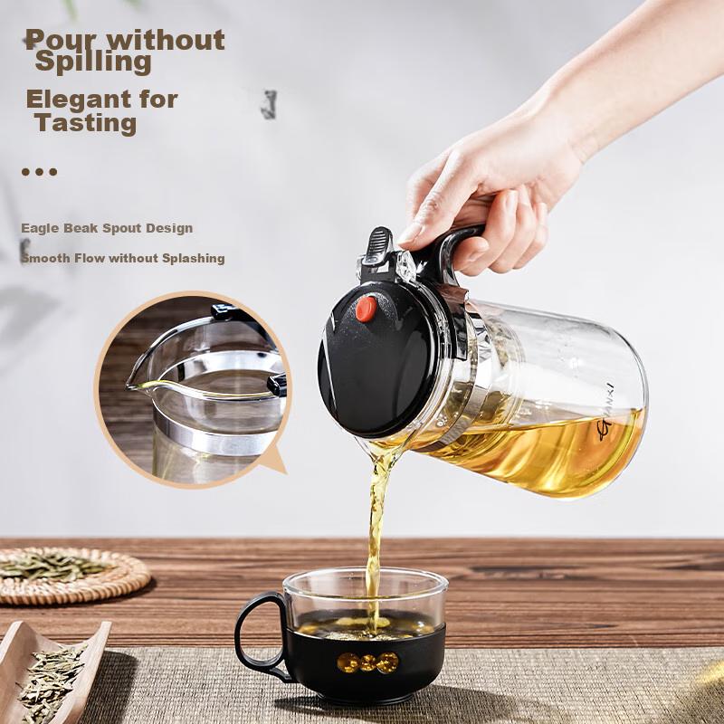 TIANXI Glass Teapot Heat-Resistant Tea Set with Floating Cup, Brewing Cup, Tea Infuser, Tea Pot, Tea-Water Separation Cup 1800ml