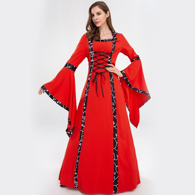 Halloween Victorian Witch Costume Vintage Court Hooded Vampire Medieval Performance Dress Women