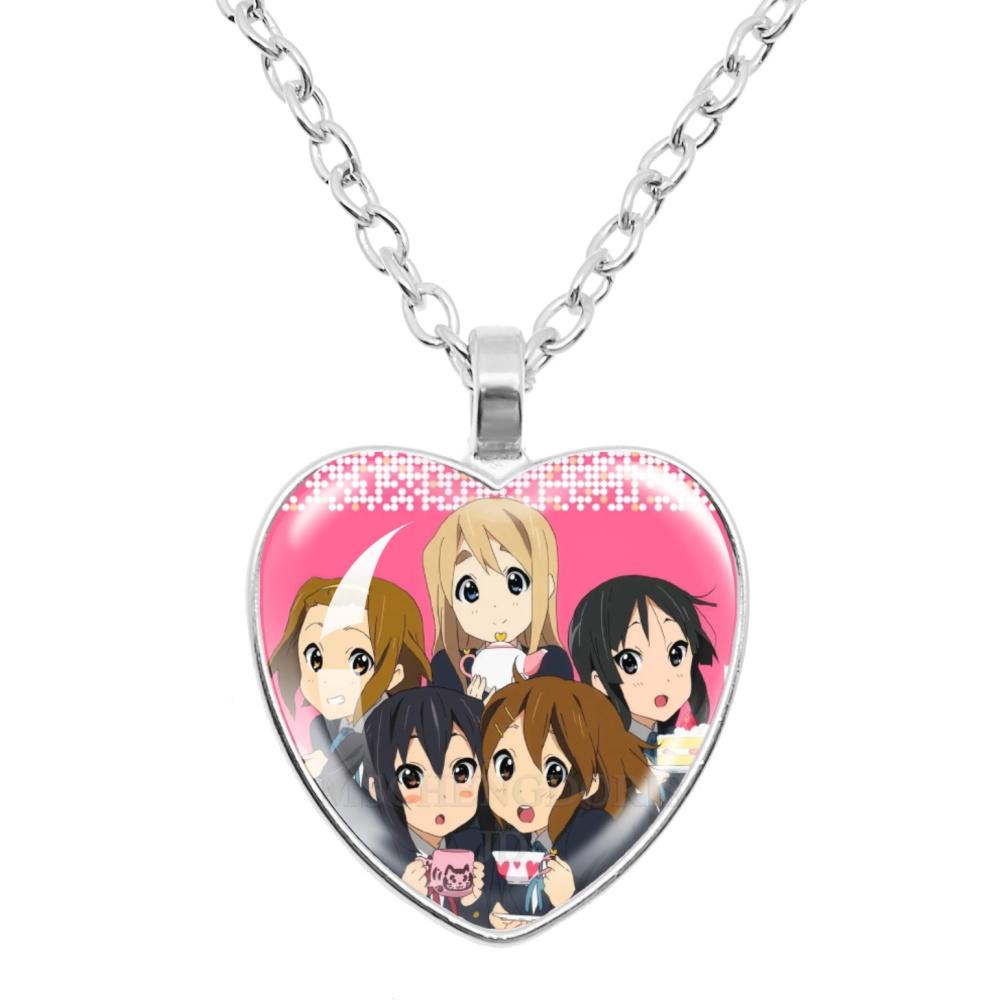K-ON! Anime Heart Shape Pendant Necklace - Hirasawa Yui Mio Ritsu Tsumugi Azusa Characters Jewelry Gift for Fans