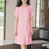 ZANZEA Women Bows Splice Summer Casual Round Neck Short Sleeve Dress