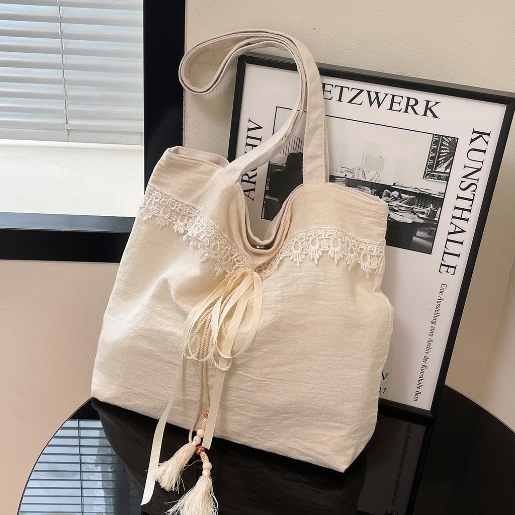 2025 Summer Bow Literary Lace Embroidery Large Capacity Shoulder Bag Fashion Versatile Premium Underarm Bag Women