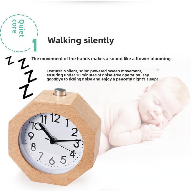 Wooden Bedside Alarm Clock With Led Display And Night Light For Students