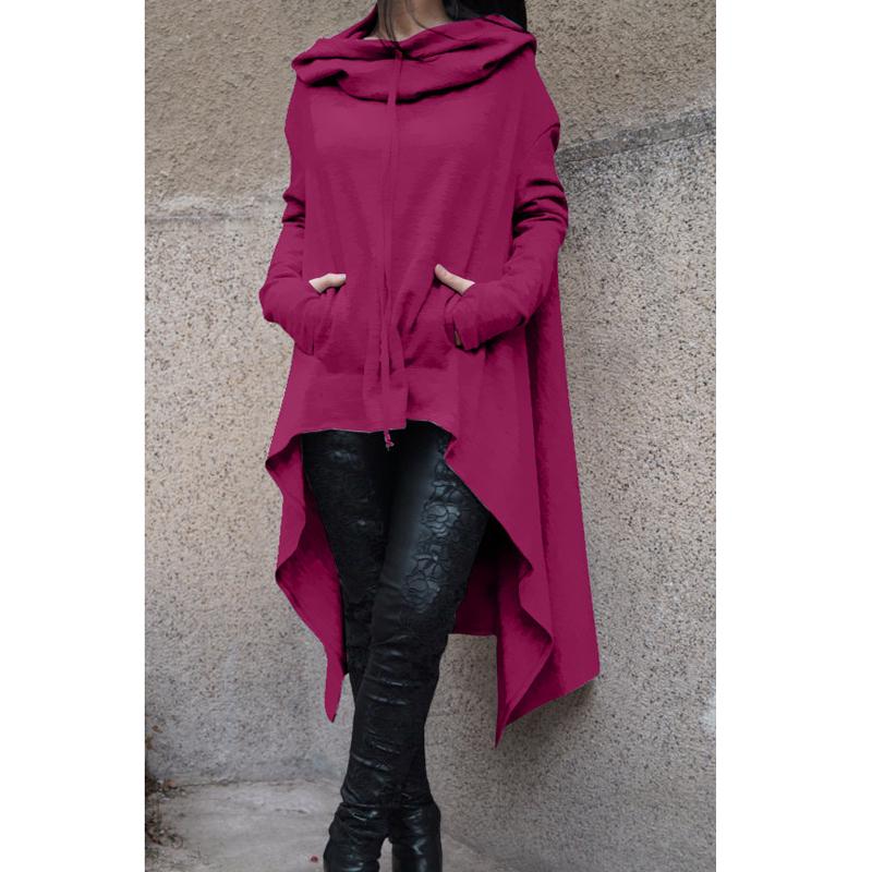 Womens S5xl Fashion New Plus Solid Color Long Hooded Sweater Sports Jacket