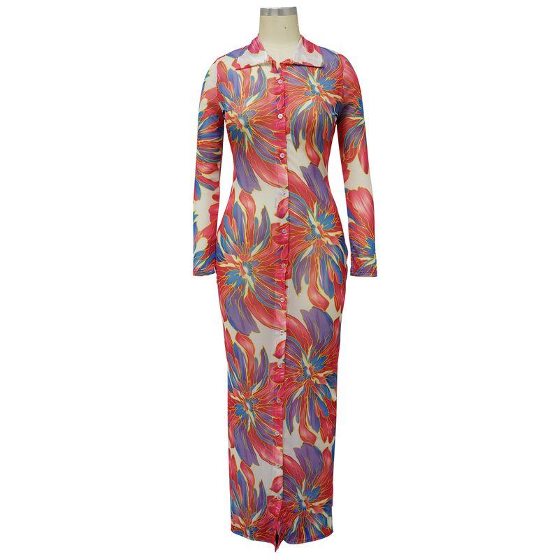 

Women s 2023 Long Sleeve Slim Fashion Print Dress Print Dress Rose Red 2XL