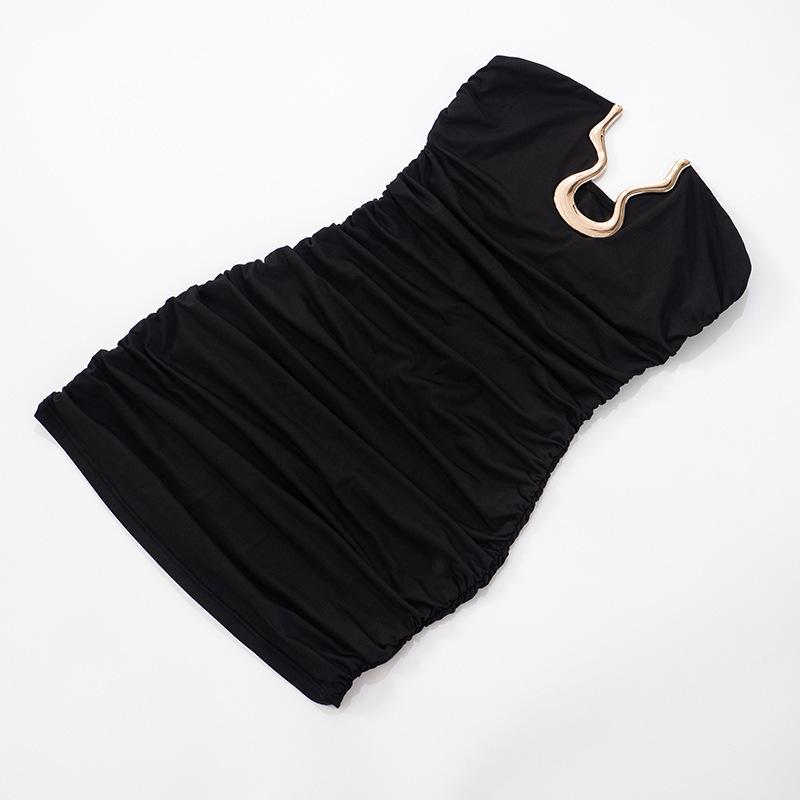 Sanhu Lianjiang Q25DS174: European & American Women's Sexy Summer Bandeau Mini Dress with Metal Details.