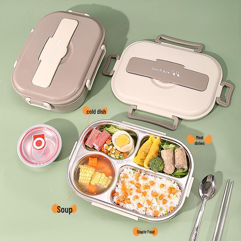 Large Stainless Steel Lunch Box with Lid and Soup Bowl, Insulated Meal Tray for Students and Office Workers
