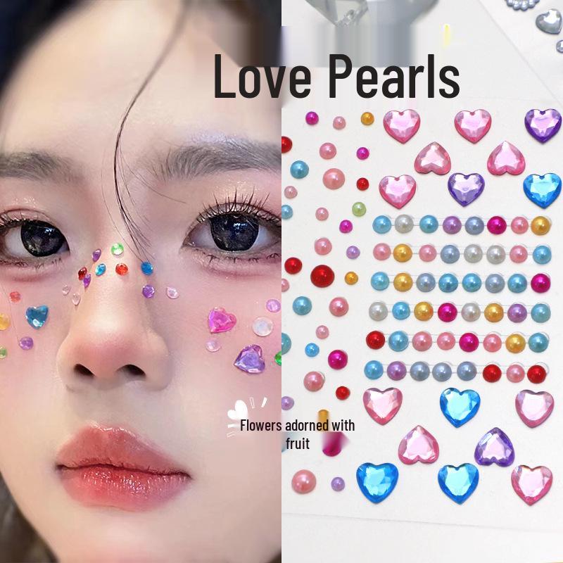 DIY Cross-Border Face, Eye, Brow, and Nail Decor Stickers with Pearls and Diamonds