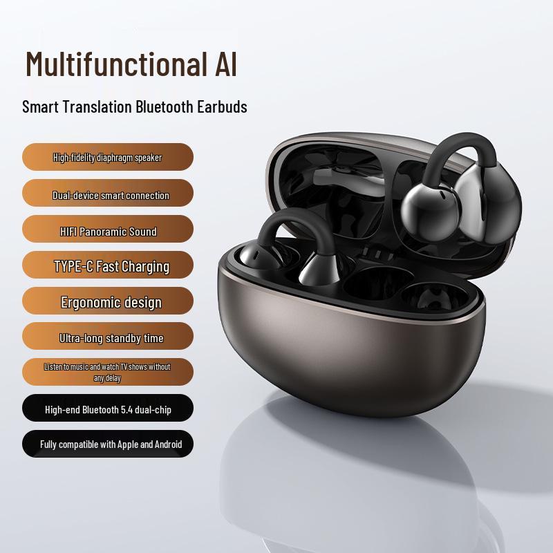 BH18 Low Power AI Dual Ear Clip Ear-Hook Bluetooth 5.3 Earphones with Digital Display