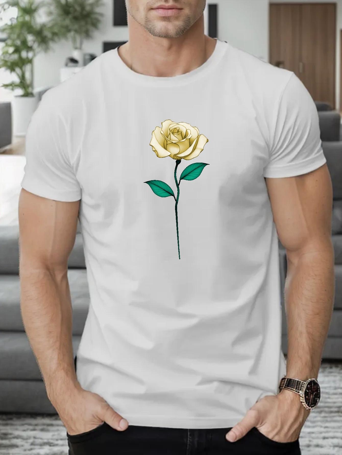 

Белая футболка с принтом розы, футболки для мужчин, повседневная футболка с коротким рукавом на лето XXXXXL белый