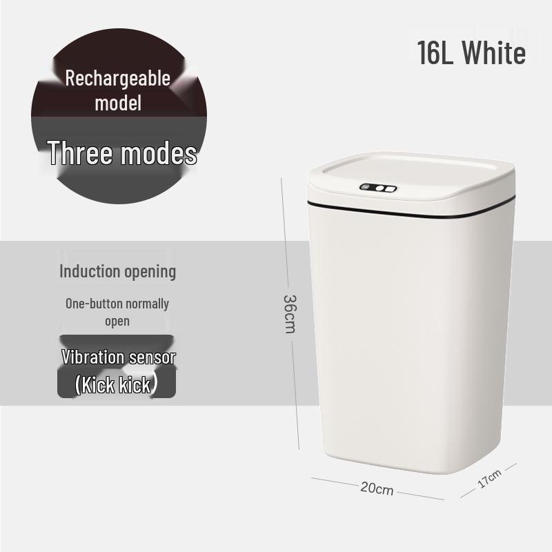 2026 Stylish Induction Trash Can: 16L Large Smart Bin with Odor-Sealed Lock for Home Use