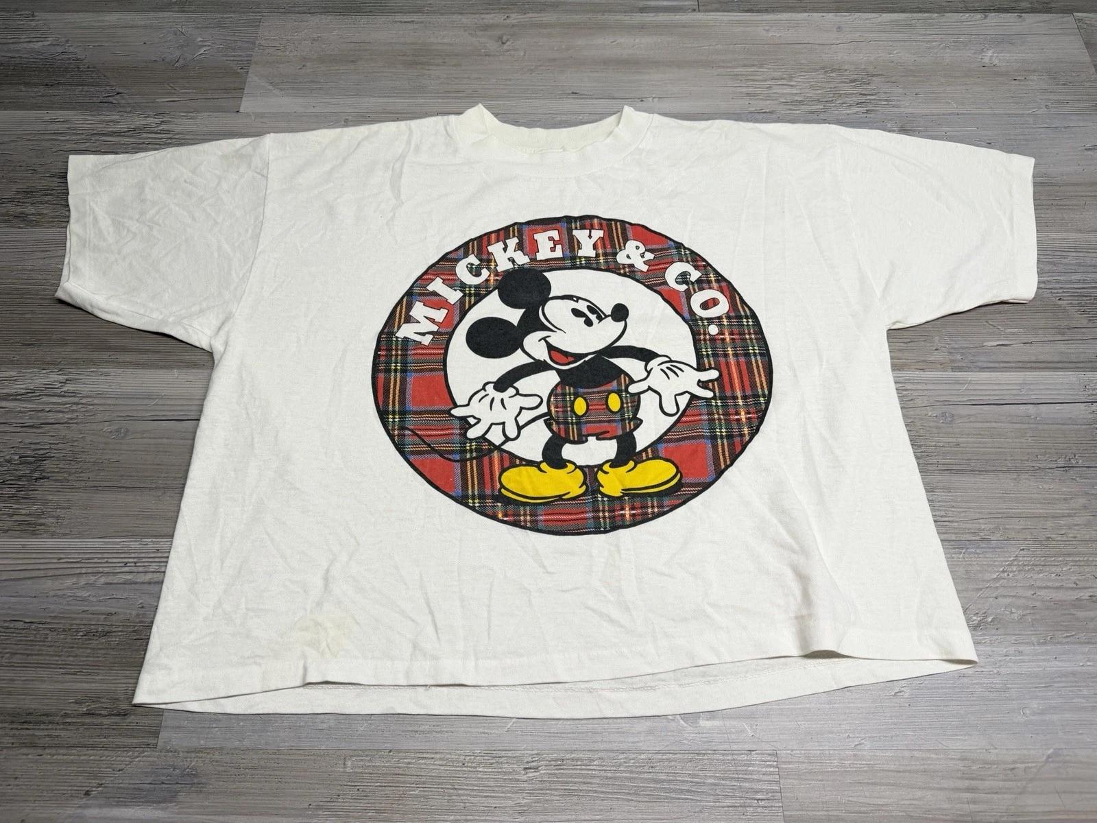 Vintage Mickey Mouse T-Shirt 80s 90s Cropped Single Stitch Original Plaid Sz XL L