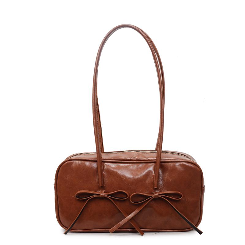 PU Solid Color Bow Zipper Satchels 2026 High Quality Temperament Bags Exquisite Designer Recommendatis Fashi Shoulder Bags