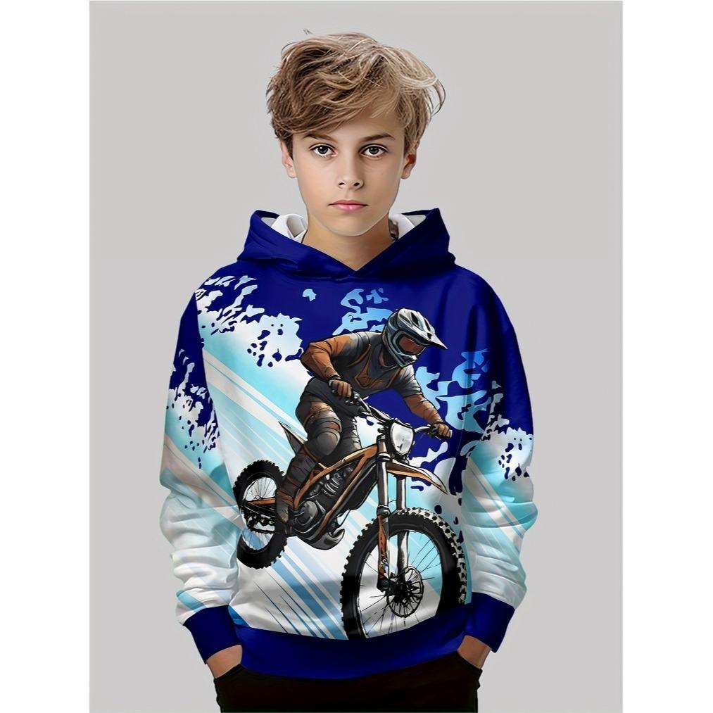 Trendy Boys Hip Hop Pattern Hoodie - Casual Long Sleeve Hoodie, Polyester Knitted Fabric, Spring and Autumn Style