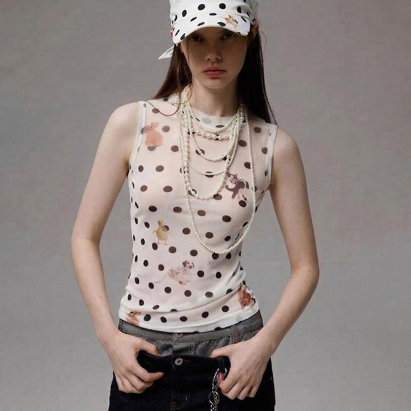 Europe and the United States hot summer new women's clothing versatile animal polka dot printing waist sleeveless short vest