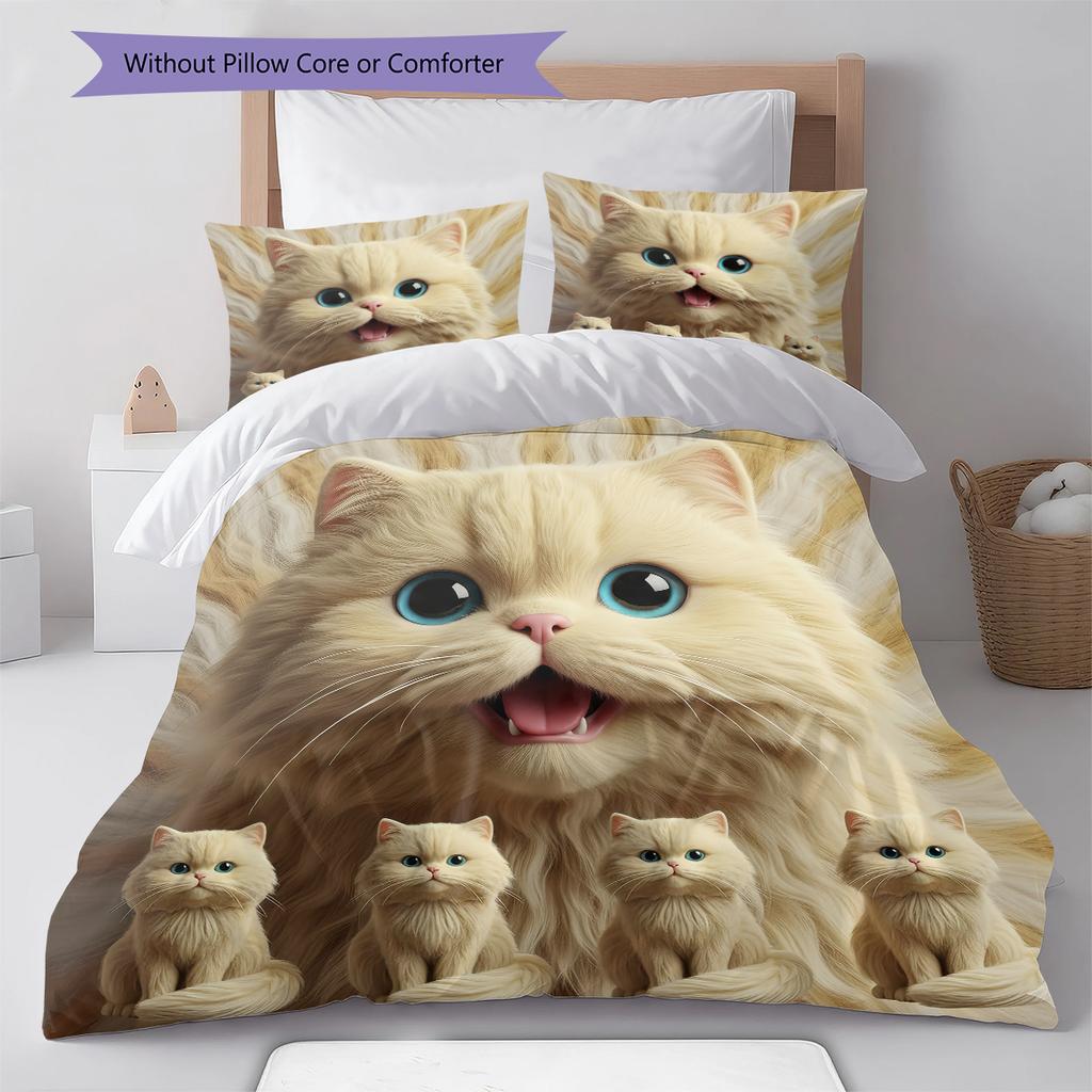 Persian Cat Pattern Bedding Quilt Set Quilt Cover Pillowcase Home Decoration Gift (1 * duvet cover + 2 * pillowcase, without core)
