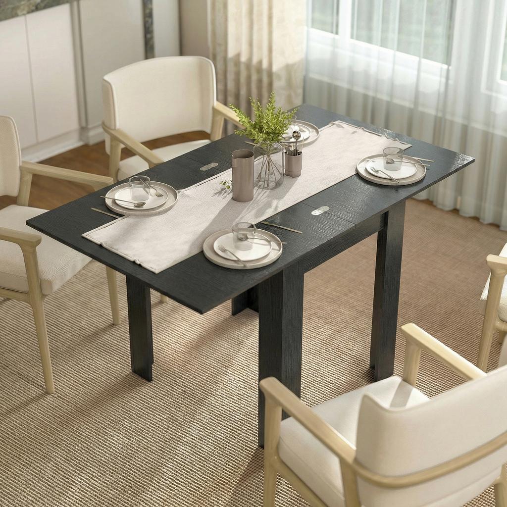Extendable Dining Table For 4 6 People In Wood And Steel 140x80x77.5 Cm Black