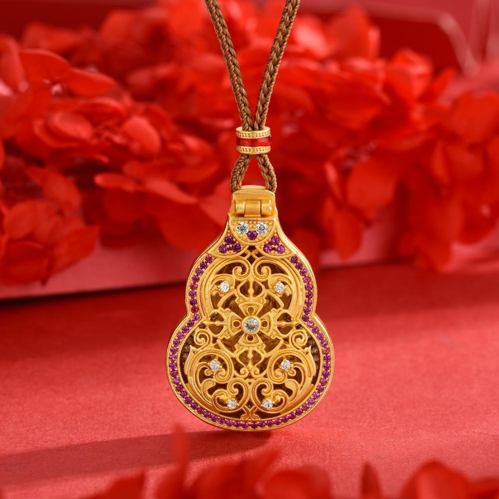 Jindian has the same Fulu God of Wealth, sand gold ancient French wire matte lucky gourd pendant, retro court necklace wholesale.