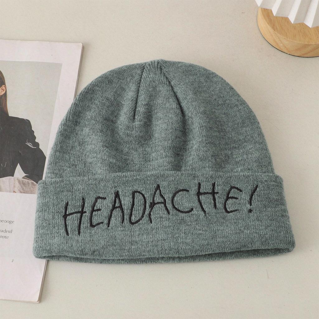 Autumn and winter large elastic fine knitted hat soft casual men's and women's embroidered letter wool hat trendy warm ear protection cold hat