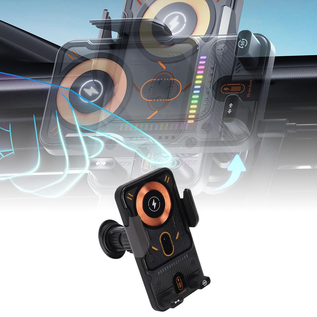 Car Phone Holder Wireless 15W Fast Auto Sensing 90 Degrees Rotation Vent Clip Phone Mount Black
