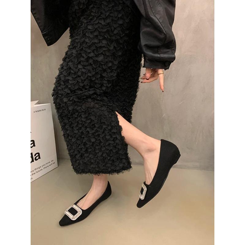 Summer Shoes Ladies Low Heels Crystal Shallow Mouth Black Flats Slip-on Female Footwear  Fashion Women's Rhinestone New Slip