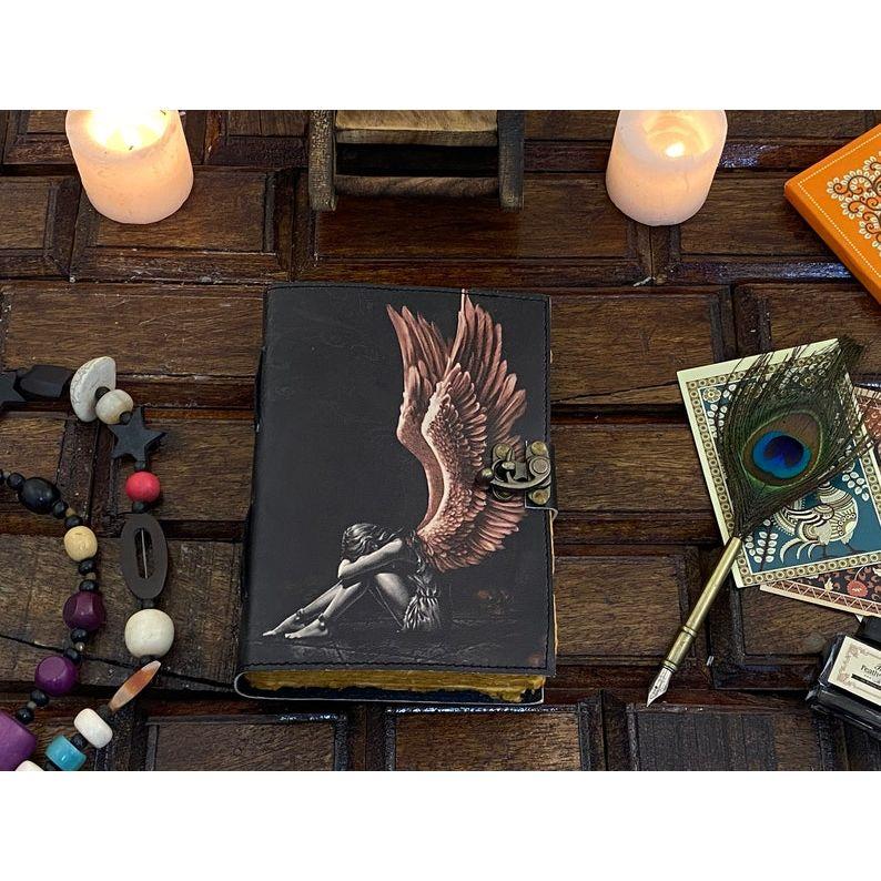 Blank Spell Book Leather Journal with Handmade Deckle Edge Paper Grimoire Witchcrafts Supply Vintage Journal Gifts for Men and Women
