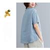 Summer Casual Loose Pure Color Cotton and Linen Embroidered Flower Top Round Neck Short Sleeve Women’s T-Shirts