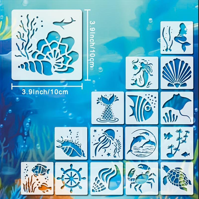 16Pcs Reusable Diy Sea Ocean Creatures Stencils Mermaid Art Painting Templates For Wood Wall Fabric Rock