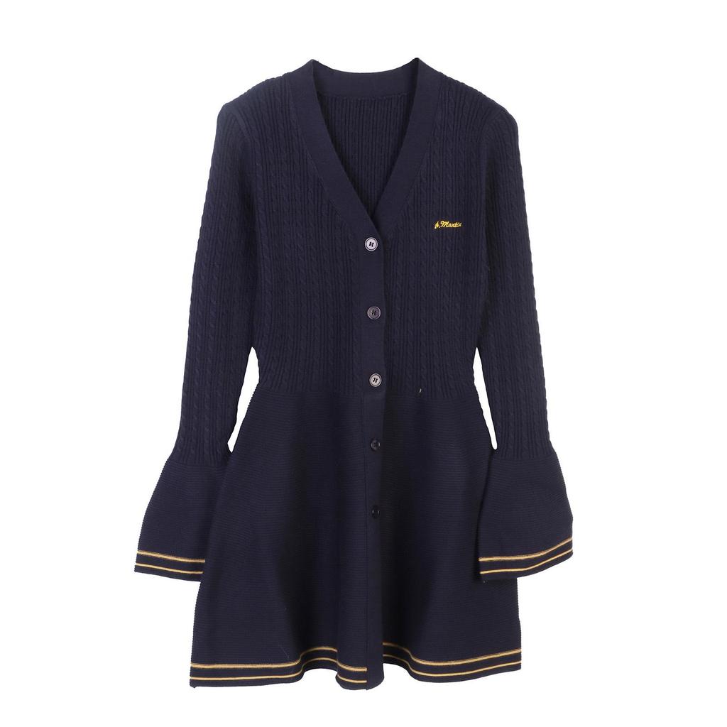 French Niche Spring/Summer 2025 V-Neck Ruffle Hem Knit Dress