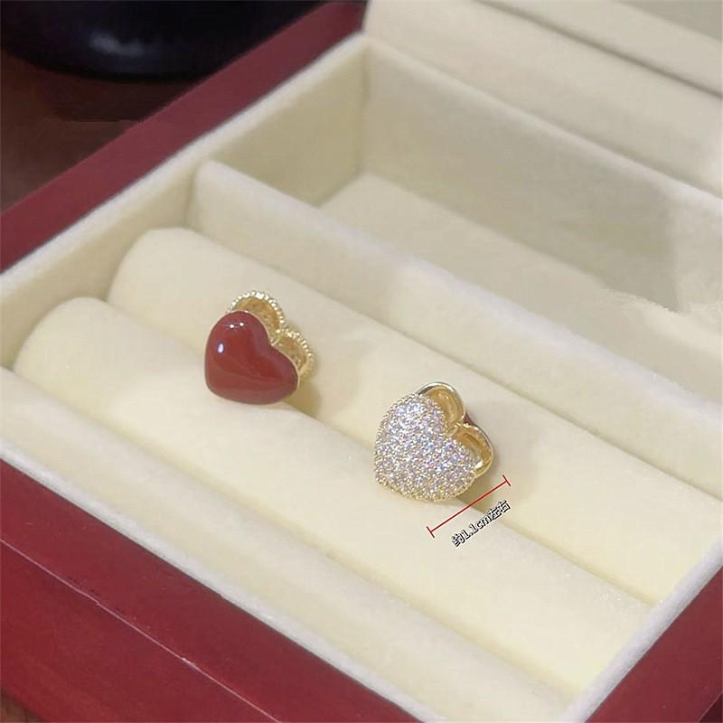 French Luxury Red Heart Zirconia Double-Sided Ear Cuff: Elegant, Unique Design Earrings