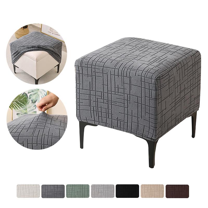 

1PC Square Ottoman Cover Jacquard Elastic Footrest Protector Covers Simple Design Pouf Slipcover for Living Room Home Decor 1PC