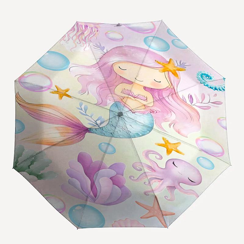 

1PC Mermaid Octopus Umbrella-8-Rib Reinforced Portable Folding Travel Suitable for All Seasons Outdoor Daily -Z0455