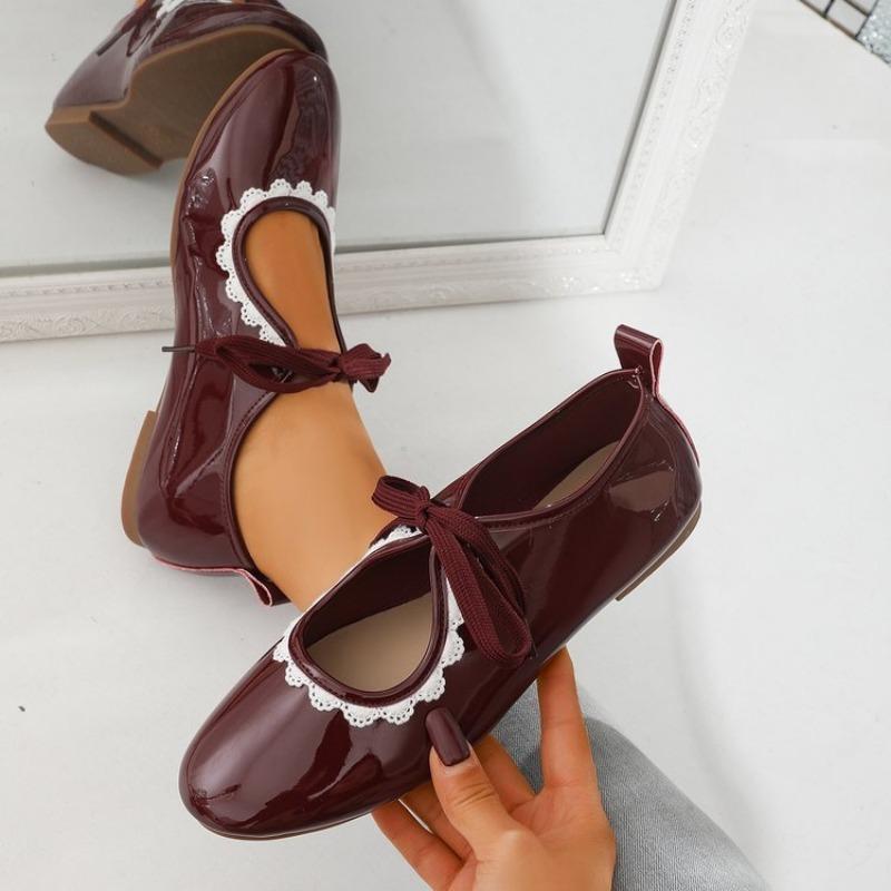 

New Spring and Autumn Soft Leather Soft Sole Round Toe One Lace-up Single Shoes 35 красный