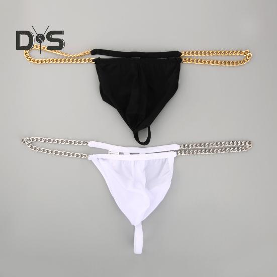 Men Thong Ice Silk Underwear Sexy G-Strings Metal Chains Hollow Out Comfortable Briefs Slim Fit High Elasticity Panties