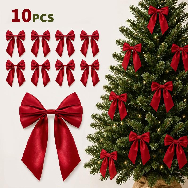 20cm Christmas Bow Ornaments Set Of 10 PU Hanging Decorations Tree Home Holiday Party Decor