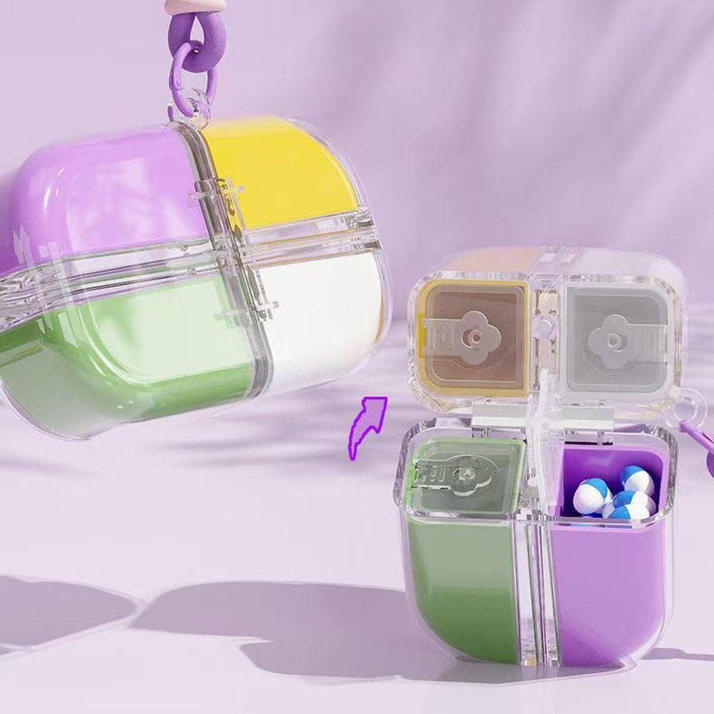 Magnetic Magic Cube Medicine Box Moisture-Proof Sealed Pill Organizer 4 Grids with Lanyard Tablet Container for Home&Travel